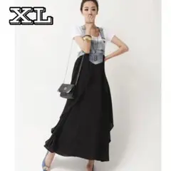 サロペット デニム風 ワンピース レディース おしゃれ 体型カバー XL