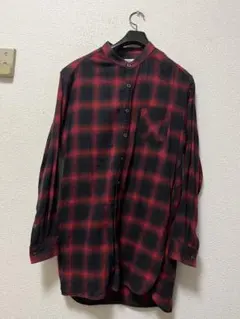 ボーギッシュ　シャドーチェック　レーヨン混ロングシャツ　/M　ブラック×レッドのサムネイル