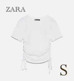 【値下げしました！】ZARA ギャザーTシャツ　ホワイトS