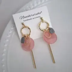 ゴールドフープ　ピンク　サークル　グレーハート　スティック　ピアスイヤリング