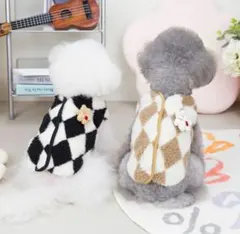 犬服 ペット かわいい 防寒 ふわふわ 前開き Lサイズ ベージュ