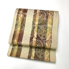 京袋帯 縦縞に花唐草模様 青海波 紗綾形 KO-1507