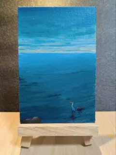 サギ、大海を望む　アクリル画 小型