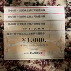ビックカメラ　コジマ 株主優待　4000円