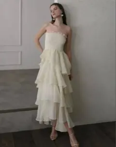 フローラルティアードフリルロングワンピース M me eme エムエメ