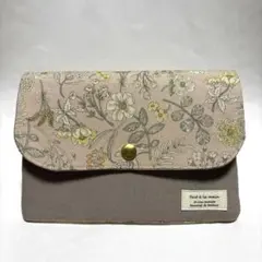 通帳・お薬手帳ケース(くすみピンク花柄×ペールベージュ)