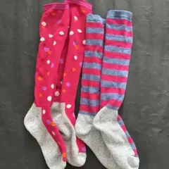 ウィンターソックス☆ピンク系スキースノボ靴下2足☆防寒☆232425高学年キッズ