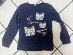 リボンプリント 紺色トレーナー 120