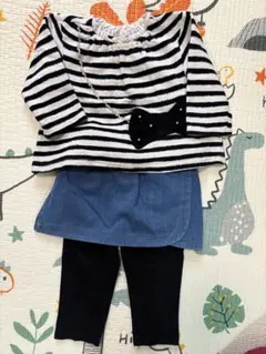 プティマイン セットアップ スト リボン付きトップス セット 80 裏起毛