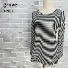 グローブgrove【L】　ボーダー　ロンT　カットソー長袖 白黒　B032