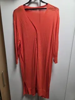 オレンジ ロングカーディガン Vネック 長袖