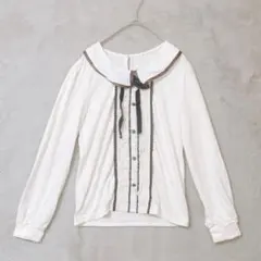 axes femme♡ブラウス風 襟付き長袖カットソー フロントフリル M