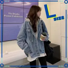 【Lサイズ】デニムジャケット Gジャン フード付 オーバーサイズ ライトブルー