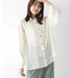 新品タグ付き グローバルワーク ジャガードブラウス長袖 アイボリー