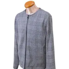 ZARA ザラ グレー チェック柄 ノーカラージャケット XL