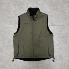 テック系 2WAY リバーシブル ナイロンベスト カーキ×黒 ボックスシルエット