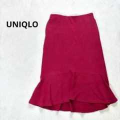【ユニクロ】 L フレアロングスカート レッド　ウエストゴム