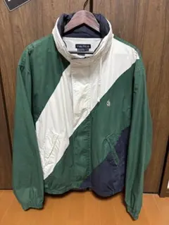 Nautica ナイロンジャケット XL 緑/白/紺 古着特有のフェード