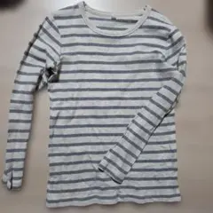 長袖カットソー ボーダー柄 グレー系