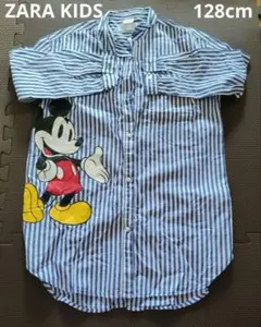 ZARA KIDS Disney ミッキー ストライプシャツワンピース 128
