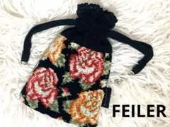 ★FEILER フェイラー アーンジョー 花柄刺繍　携帯入れ　ポーチ　バラ　薔薇