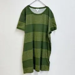ルラロー Tシャツ クルーネック 半袖 ボーダー 2XL 緑 綿混 カジュアルのサムネイル