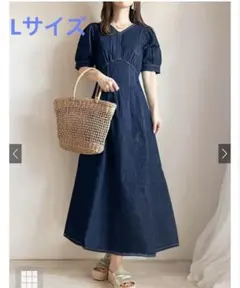 Vネックタックデニムフレアワンピース on160 Lサイズ