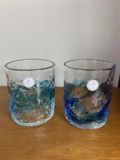 『新品』 未使用　コップ　グラス　グリーン　 ブルー　ハンドメイド　ベトナムのサムネイル