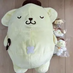 ポムポムプリン　まんぷく！ごろ寝超超BIGぬいぐるみ　お座りぬいぐるみ　ポーチ