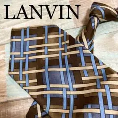 ✨極美品✨LANVIN ネクタイ チェック柄 ストライプ柄 ネイビー 高級シルク