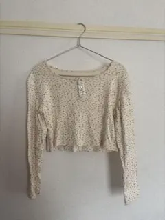 小花柄ボタン付き長袖Tシャツ Lサイズ