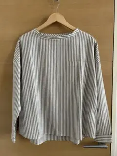 日本製 綿麻 ストライプ 長袖シャツ ゆったり L相当 美品