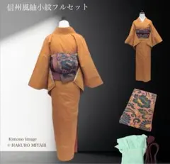 正絹　紬　信州紬風　小紋　色紬　フルセット　４点 コ1-3