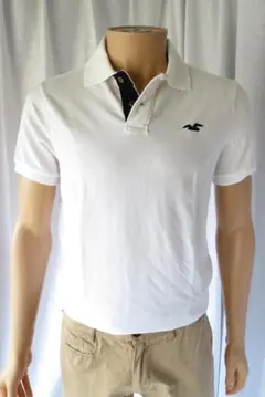 【 Hollister 】メンズ　半袖ポロシャツ　ホワイトカラー/ネイビー XL