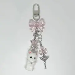 ビーズキーホルダー コレクトブック 韓国 白い猫とピンク