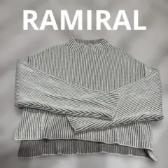 中美品✨RAMIRALストライプ ニット 【M】白ベージュ タートルネック　毛糸
