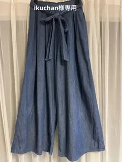 デニムブルー ワイドパンツ リボン付き　ロデオクラウンズ