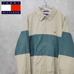 90s トミー ヒルフィガー 希少 刺繍 ナイロンジャケット ベージュ×グリーン
