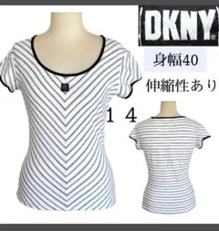 DKNY　ロゴ　Tシャツ　ストライプ　半袖　ストレッチ　白　トップスのサムネイル