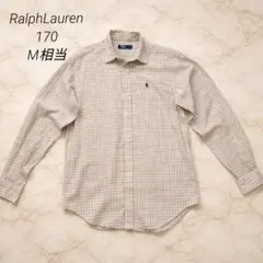 RalphLaurenチェックシャツ 刺繍ロゴ ベージュ系 170 メンズM相当
