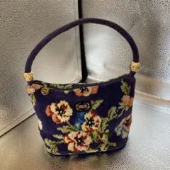 FIELER 花柄 ハンドバッグ 茄子紺