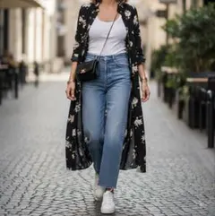 ナチュラルビューティーベーシック 花柄 ロングワンピース M