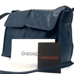 【極美品】 ゲラルディーニ ショルダーバッグ ネイビー Wポケット 総柄