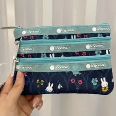 レスポートサック ミッフィー 花柄 ネイビー ポーチ 3zip