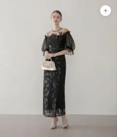leja ビジューネックスパンコールシアーマーメイドワンピースドレス S