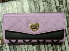 パープル ブラック 二つ折り財布 キルティング