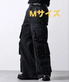 CLEL 3Dメニーポケット デニムカーゴパンツ ブラック系 Mサイズ