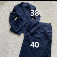 【洗える】ROPÉ PICNIC ノーカラースーツ　ジャケット38 スカート40