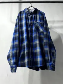 オンブレチェックシャツ 青 90s 00s ビンテージ アメカジ グランジ