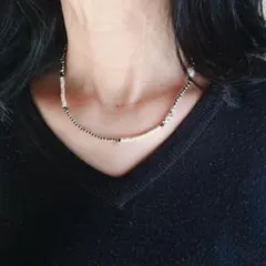 匿名配送　シルバー　ステンレス　ボール　ガラスビーズ　ネックレス　ダルメシアン